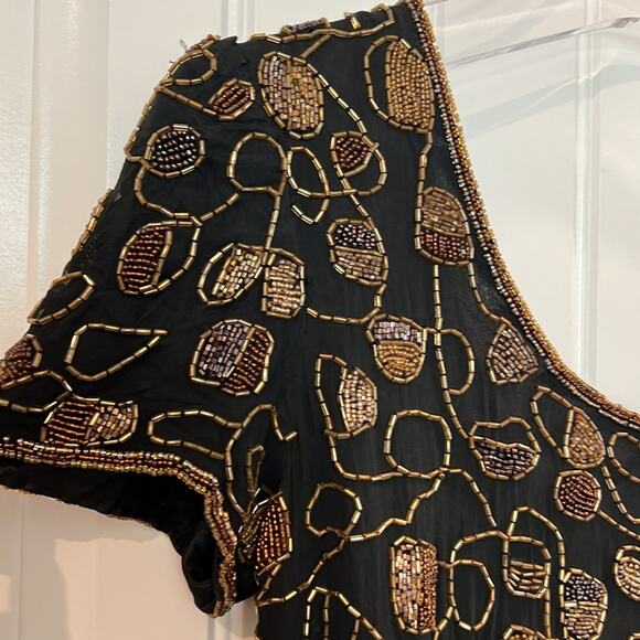 NEW Adrianna SILK Papell Evening Cocktail Black Gold Sequin Dress 4 Black Tie - Picture 4 of 16